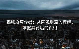 揭秘麻豆传媒：从围观到深入理解，掌握其背后的真相