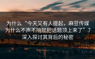 为什么“今天又有人提起，麻豆传媒为什么不声不响就把话题顶上来了”？深入探讨其背后的秘密
