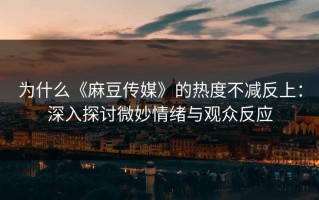 为什么《麻豆传媒》的热度不减反上：深入探讨微妙情绪与观众反应