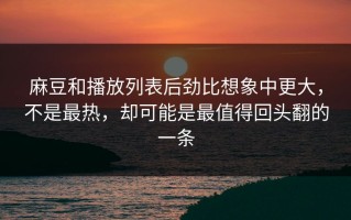 麻豆和播放列表后劲比想象中更大，不是最热，却可能是最值得回头翻的一条