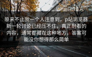 原来不止我一个人注意到，p站浏览器新一轮讨论已经压不住，真正耐看的内容，通常都藏在这种地方，答案可能没你想得那么简单