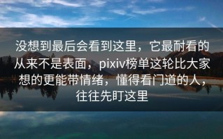 没想到最后会看到这里，它最耐看的从来不是表面，pixiv榜单这轮比大家想的更能带情绪，懂得看门道的人，往往先盯这里